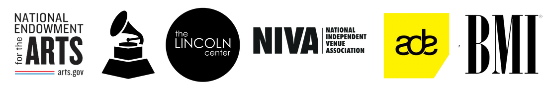 logos of NEA, Grammys, Lincoln Center, NIVA, ADE and BMI